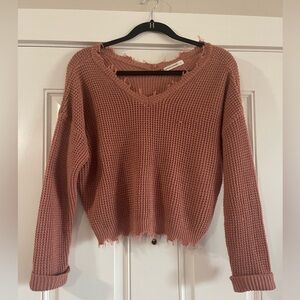 Chunky knit crop top sweater - pink